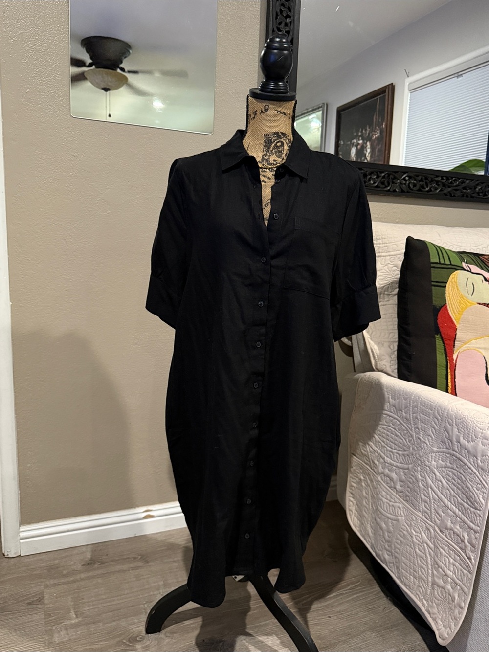 Old Navy Black Button-Front Midi Shirt Dress